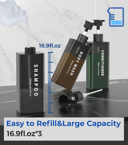 Shampoo and Conditioner Dispenser Shower Soap Dispenser 3 Chamber No Drill, 3 * 16.9 fl.oz Shampoo Dispenser for Shower Wall Mounted Shower Shampoo Dispenser 3 Chamber for Bathroom Hotel Black
