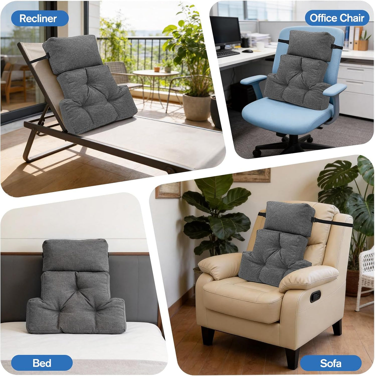 JZHLLA Recliner Neck and Lumbar Support, Shredded Foam Filling Back Rest Cushion with Adjustable Headrest for Pain Relief Lumbar Support Pillow for Recliner Office Chairs Sofa Couch