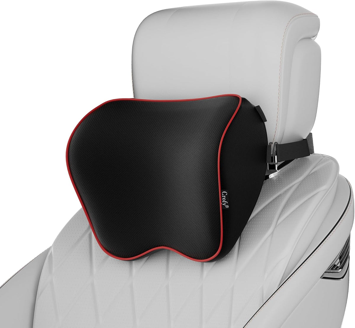 Crofy 2-Pack Car Neck Pillow, Headrest Pillow with Adjustable Strap, Black