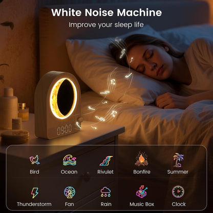 Sunrise Alarm Clock, White Noise Machine, Wood Grain | 10 Soothing Sounds, Dual Alarms, 30/60/90min Timer, Easy Snooze, Bedroom Gift for Insomnia Adults/Women