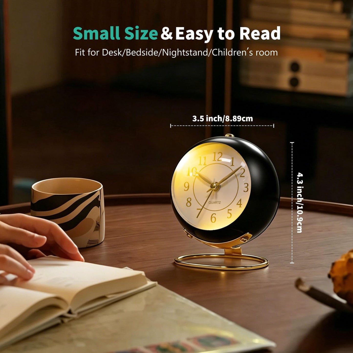 Analog Alarm Clock, Retro Small Desk Clock with Night Light, Backlight Cute Simple Design, Silent Non-Ticking, Battery Powered, Clock for Bedroom,Travel,Kitchen,Bedside Desktop Decor