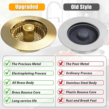 Anlige Kitchen Sink Drain Strainer, 3 in 1 Pop Up Kitchen Sink Stopper, with An Extra Basket Strainer, Universal for US Standard 3-1/2 Inch, Chrome Silver