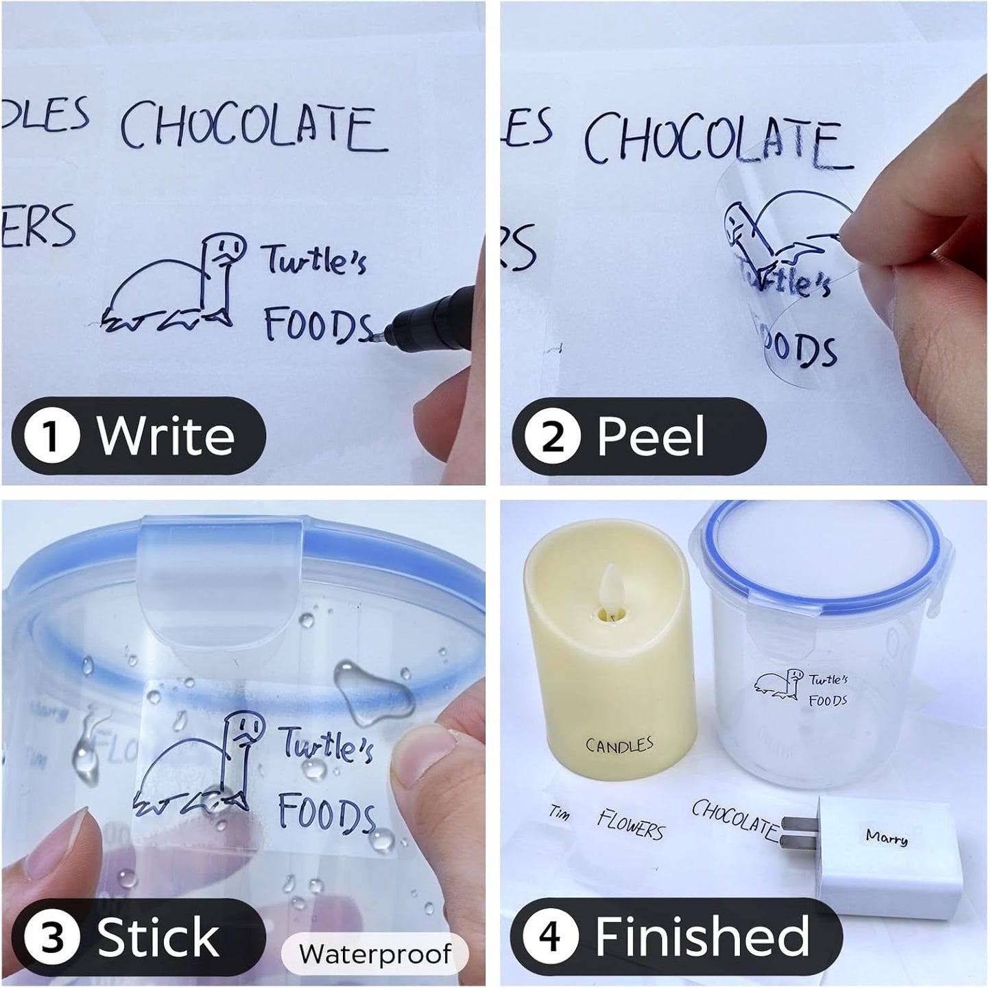 JIEHENG 170Pcs White Removable Labels for Jars with 2 Liquid Chalk Marker | Easy peel off,Self Adhesion Labels stickers for Storage Bins,Food Containers
