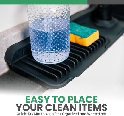 No More Wet Counters - Kitchen Sink Faucet Mat, 24” Silicone, Black