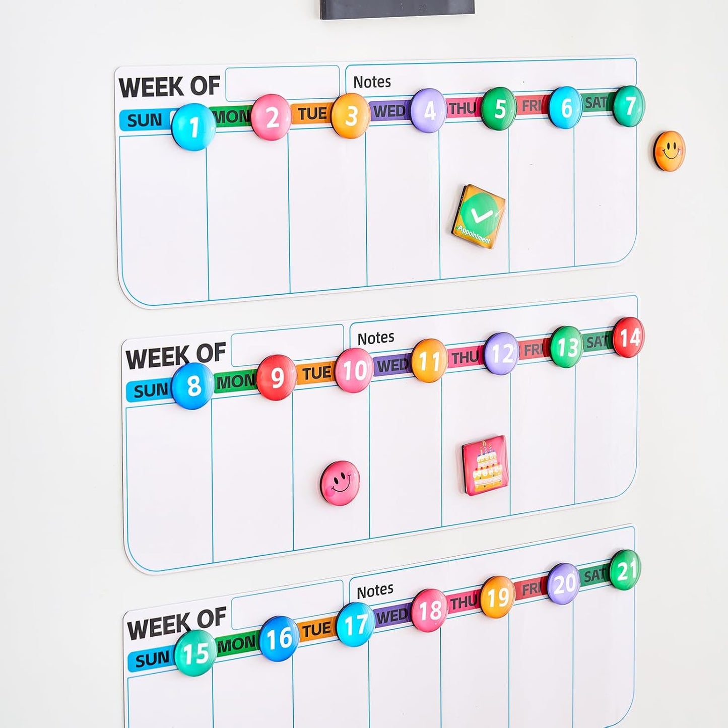 4 pack weekly fridge calendar Magnet rotate by week,reusable rotating Dry Erase calendar Planner magnetic to keep track of work and school schedules,13.9 x 4.9 inch