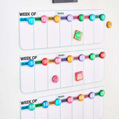 4 pack weekly fridge calendar Magnet rotate by week,reusable rotating Dry Erase calendar Planner magnetic to keep track of work and school schedules,13.9 x 4.9 inch