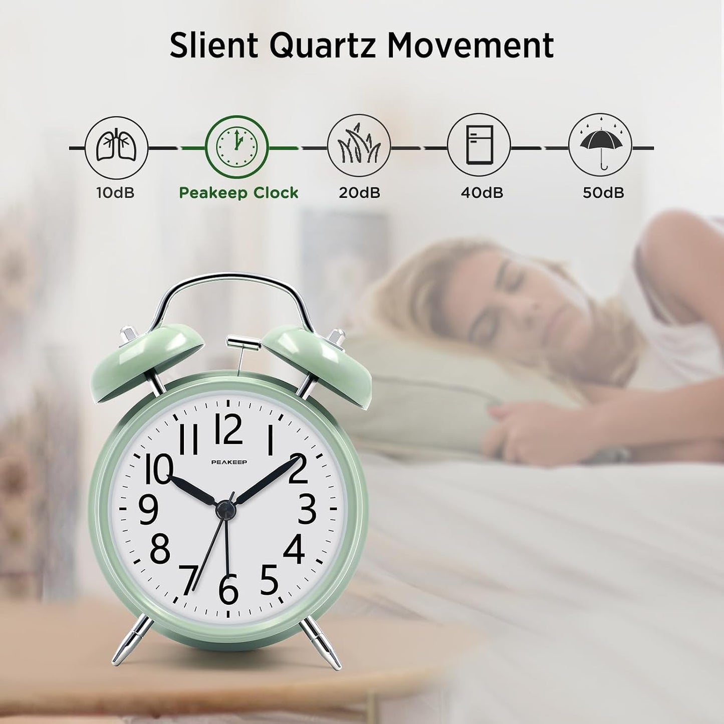 Peakeep Loud Alarm Clock for Heavy Sleepers Adults, Metal 4.5 Inches | Twin Bell Battery Operated Analog Alarm Clocks for Bedrooms Kids' Room Decoration (Jewel Blue)