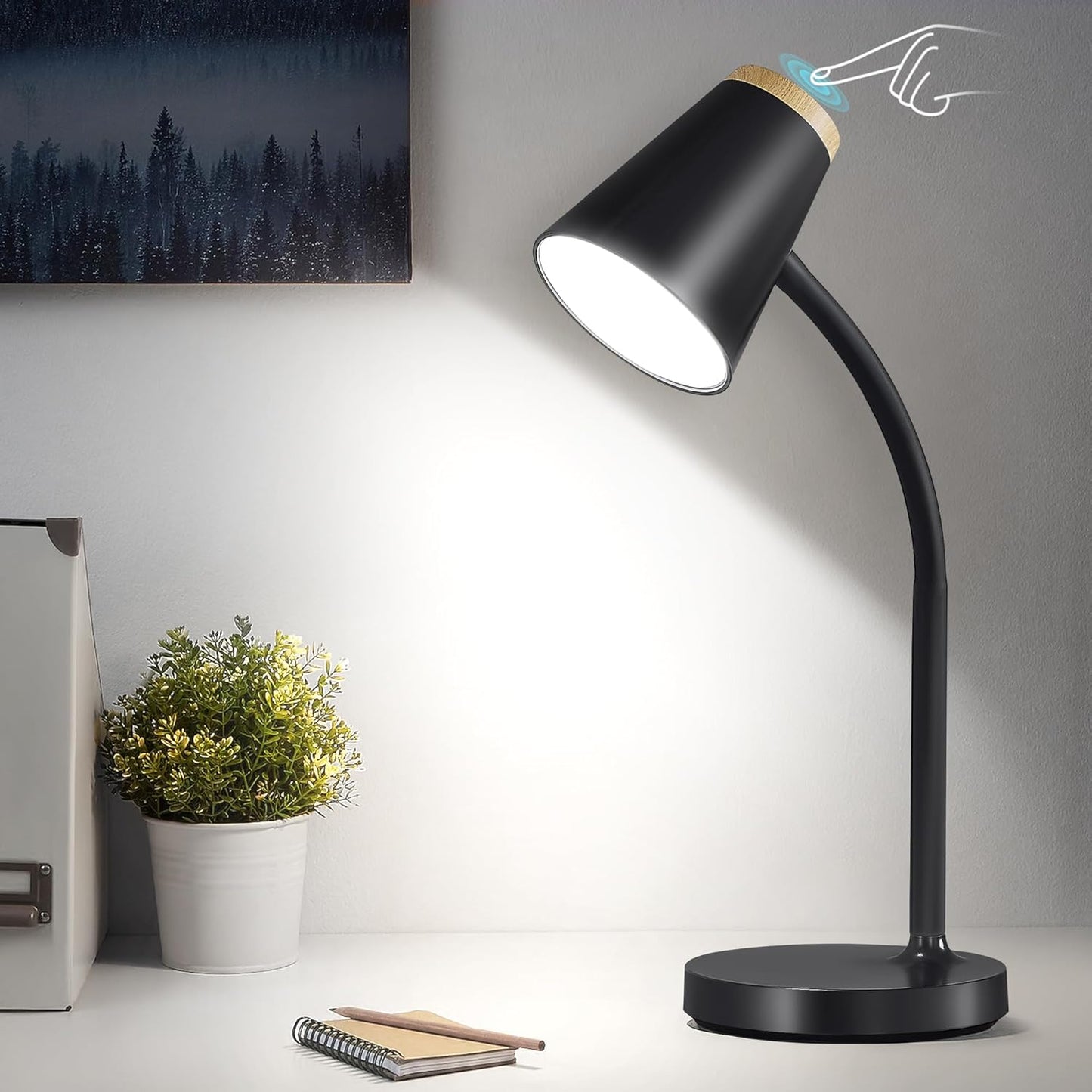 EJIAXIN Clip on Desk Lamp for Home Office - Small LED Touch Dimmable Reading Light for College Dorm Room - Adjustable Flexible Gooseneck Clamp Light Table Lamp for Bedside Bedroom Bed Headboard White