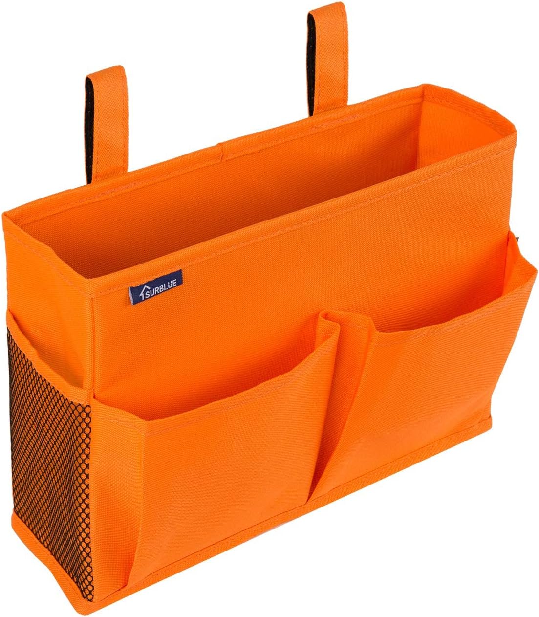 Surblue Bedside Caddy Hanging Organizer Storage Bag Pocket for Bunk, Hospital, College Dorm Rooms, Baby Bed Rails, Camp - 4 Pockets, 2 Hooks (Blue)