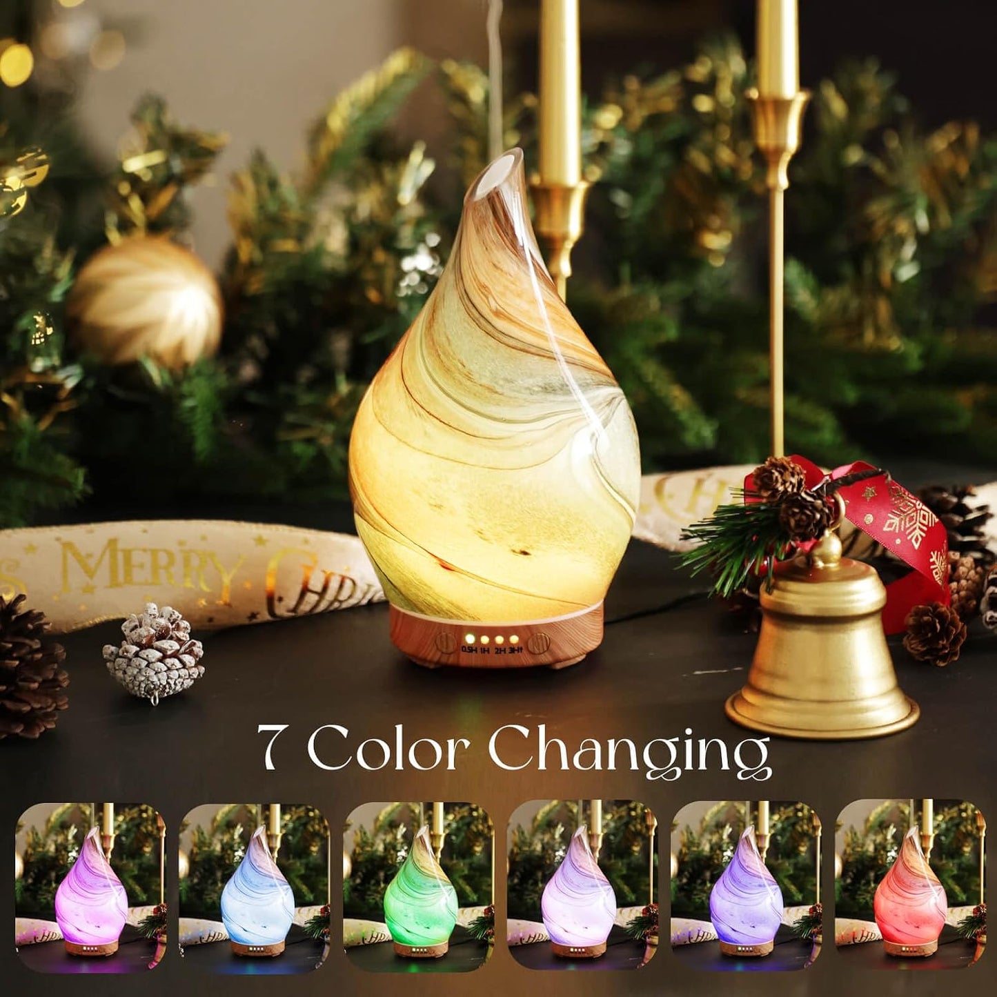Porseme Oil Diffuser 3D Glass Aromatherapy Ultrasonic Humidifier, Air Refresh Auto Shut-Off, Timer Setting, BPA Free for Home Hotel Yoga Leisure SPA Gift 150ml Last 6H - Colors A
