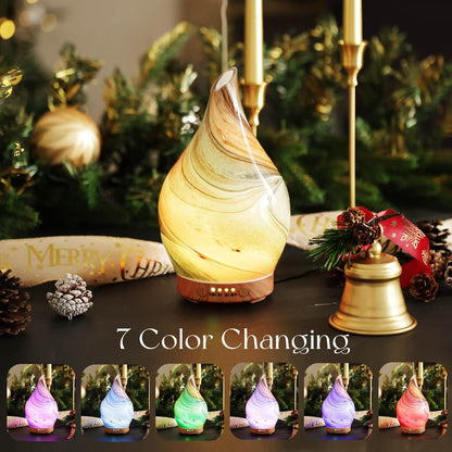 Porseme Oil Diffuser 3D Glass Aromatherapy Ultrasonic Humidifier, Air Refresh Auto Shut-Off, Timer Setting, BPA Free for Home Hotel Yoga Leisure SPA Gift 150ml Last 6H - Colors A