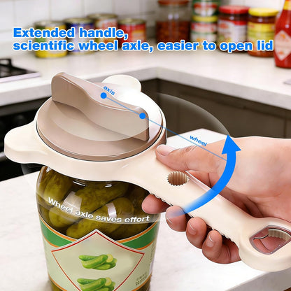 4-in-1 Heavy Duty Jar Opener for Seniors and Weak Hands – Ergonomic Manual Bottle Opener for Small to Large Lids – Multifunction Kitchen Tool for Arthritic Hands, Beer, Sauces & Canned Goods