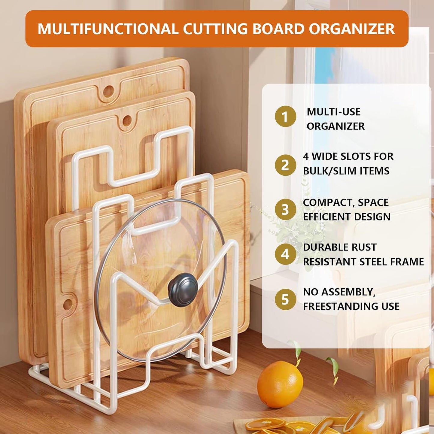 Multifunctional Cutting Board Organizer, Cutting Board Holder Rack Baking Cookie Pan Sheets Cooling Racks Storage Stand for Kitchen Cabinet -Divided Holder with 4 Slots (2PS Black)