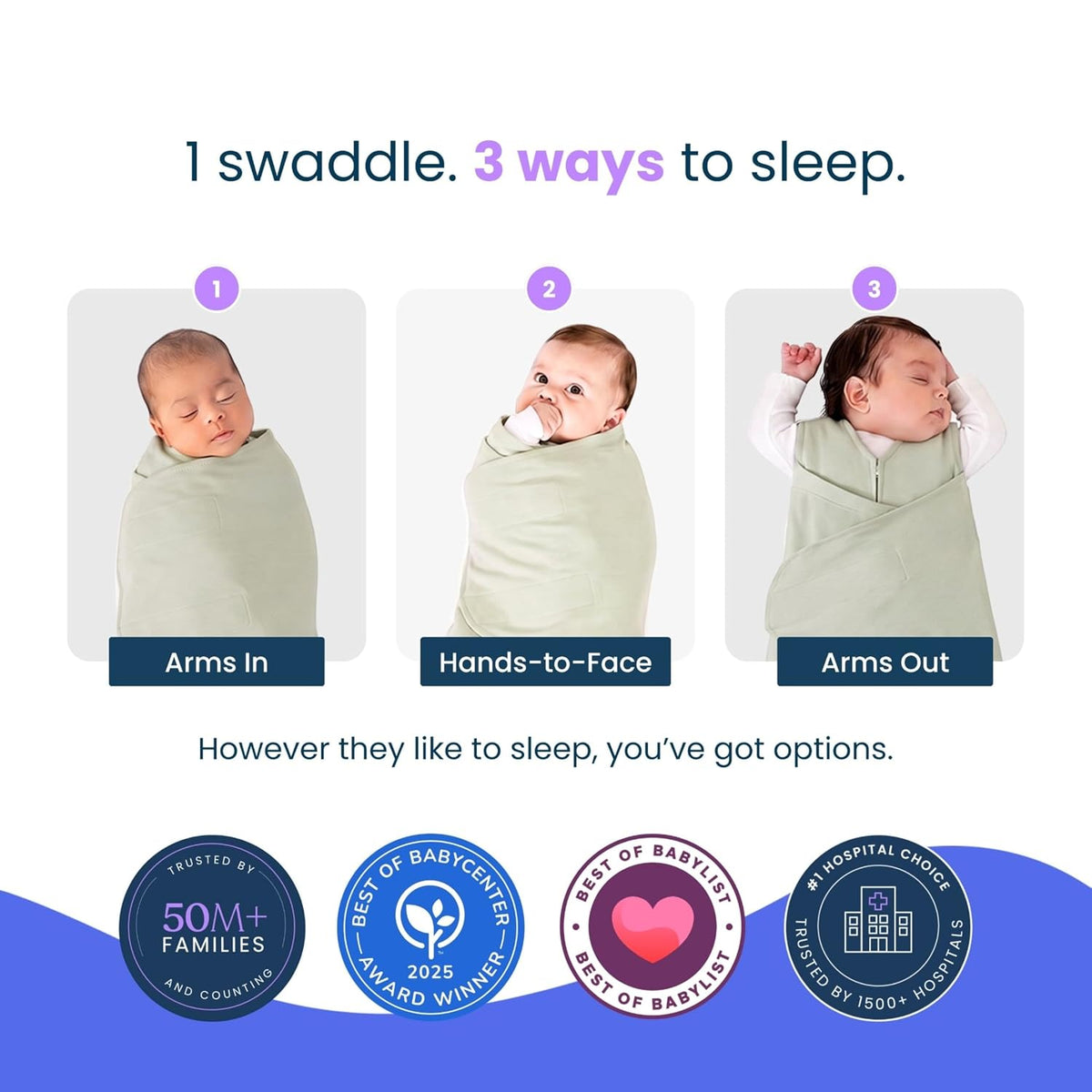 HALO 100% Cotton Sleepsack Swaddle, 3-Way Adjustable Wearable Blanket, TOG 1.5, Birds, Newborn, 0-3 Months - Colors A