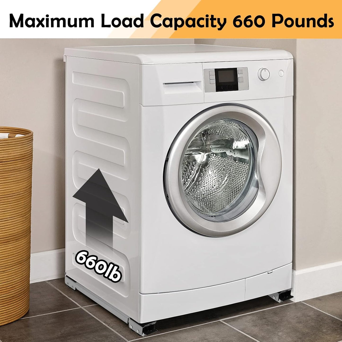 Extendable Furniture Appliances Rollers, Mover Tools for Moving, Black | 24 Roller & Brake Equipment for Heavy Washing Machine Refrigerator for Mobile Wheels Strong Base Stand Hold Up to 660 lb