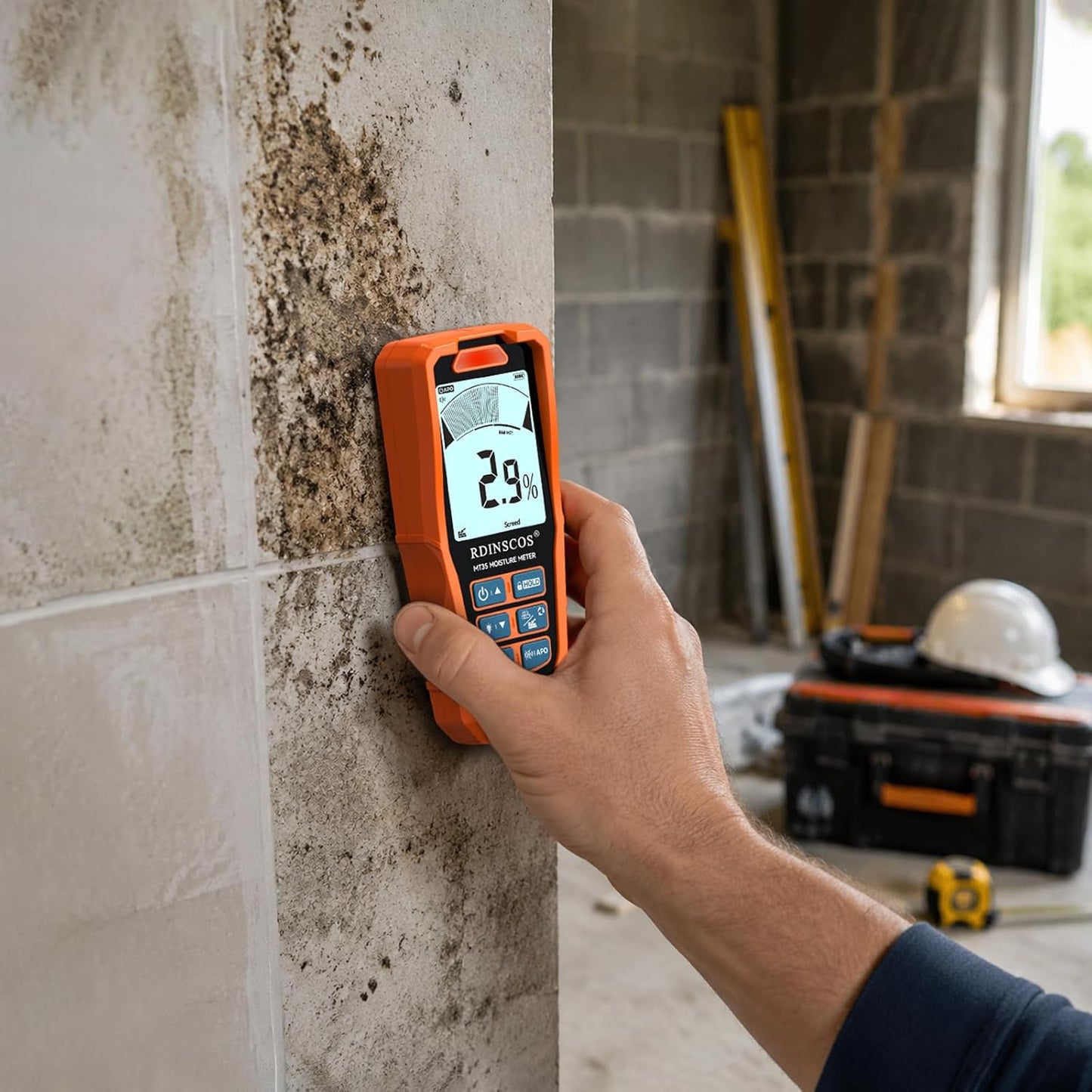RDINSCOS Pinless Moisture Meter for Wood & Wall | Digital Moisture Detector, Flooding Detection, High Humidity Detection, For Walls, Floor, Masonry