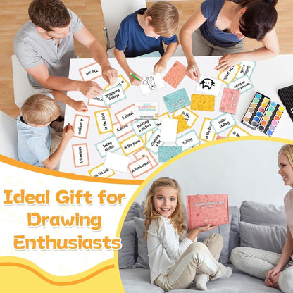 160Pcs Drawing Prompt Card for Creative Inspiration Unique Art Prompts with Characters Actions Places Include 40 Blank Dry Erase Cards Painting Ideas Game for Studio Classroom Artists Teachers Gift