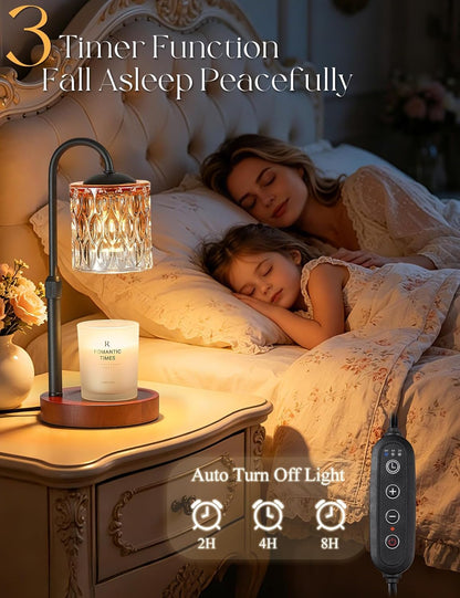 Briever Dimmable Candle Warmer Lamp with Timer, Height Adjustable Electric Candle Wax Warmer, Christmas Birthday Gifts for Women Mom, House Warming Gifts New Home Room Decor, Black Solid Wood Base