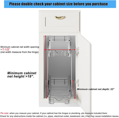 DINDON 2 Tier Pull Out Cabinet Organizer (20" W X 21" D), Double Tier Wire Basket Slide Out Shelf Storage for Kitchen Base Cabinet Organization for Kitchen, Pantry, Bathroom, Chrome