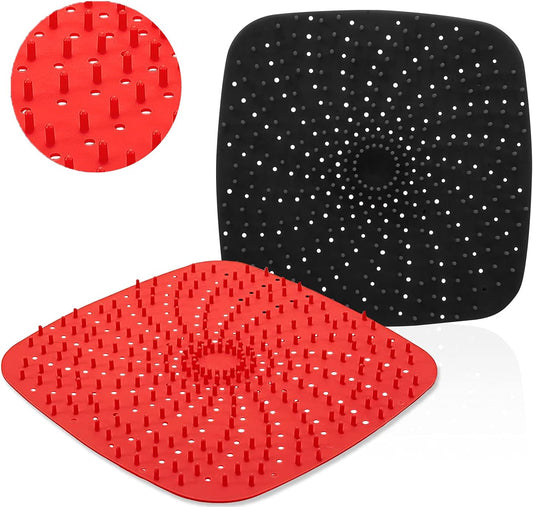 Upgrade Reusable Air Fryer Liners with Raised Silicone | Patented Product | BPA Free Non-Stick Air Fryer Mats | Air Fryer Silicone Tray Accessories | 2 Size Options – 9 Inch Square