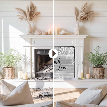 Magnetic Fireplace Cover Brown Rustic Wood Grain Fireplace Screen Decorative Leaves Laugh Love Insulation Fireplace Blocker Blanket Save Energy Fireplace Draft Stopper Covers for Living Room 36x30