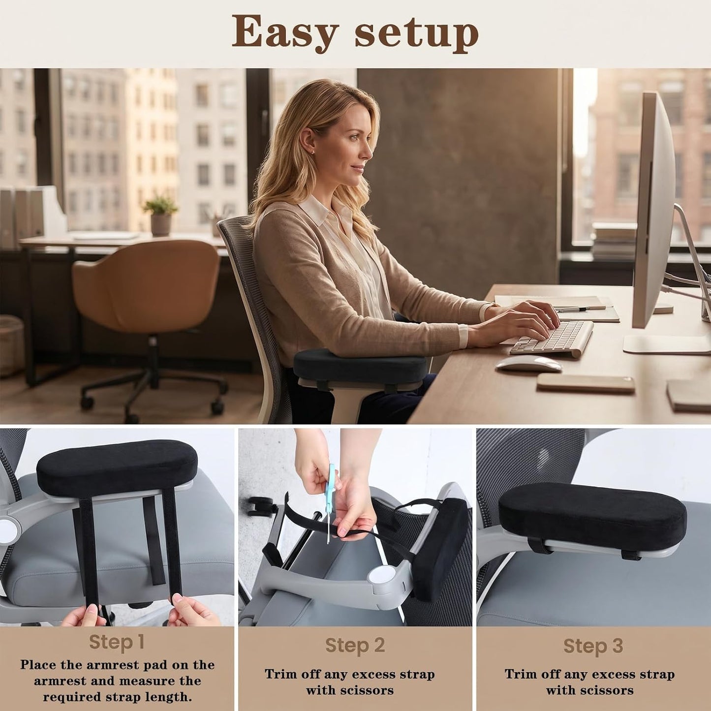 2 Pack Non-Slip Armrest Pads Ergonomic Thick Memory Foam Arm Pads for Office, Gaming Chairs (Black) | Thick Memory Foam, Ergonomic, Elbow Forearm Support, Universal