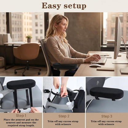 2 Pack Non-Slip Armrest Pads Ergonomic Thick Memory Foam Arm Pads for Office, Gaming Chairs (Black) | Thick Memory Foam, Ergonomic, Elbow Forearm Support, Universal