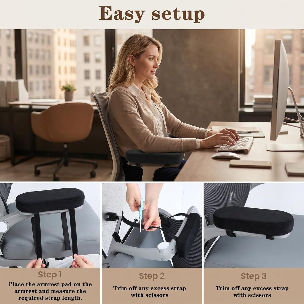 2 Pack Non-Slip Armrest Pads Ergonomic Thick Memory Foam Arm Pads for Office, Gaming Chairs (Black)