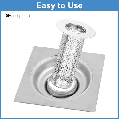 uxcell 2 Pack Shower Drain Strainer, 2" x 2.5" Stainless Steel Floor Drain Strainer Deep Sink Hair Catcher for Kitchen Bathroom Balcony Floor Drain, Fit Hole Size from 1.57" to 2.56"