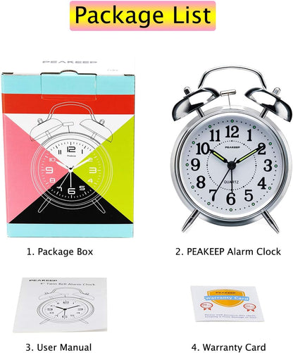 Peakeep Loud Alarm Clock for Heavy Sleepers Adults, Metal 4.5 Inches | Twin Bell Battery Operated Analog Alarm Clocks for Bedrooms Kids' Room Decoration (Jewel Blue)