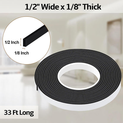 1 in Wide x 1/8 in Thick x 33FT Foam Weather Stripping Door Seal,Window Sealing Tape，Single-Sided Self-Adhesive Insulation Sealing Strip White