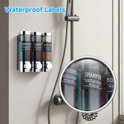 Shampoo and Conditioner Dispenser,GlintGath Shower Dispenser 2 Chamber No Drill Shampoo Dispenser for Shower Wall Mounted Shower Soap Dispenser for Bathroom Hotel,2 * 300ML,Matte Black