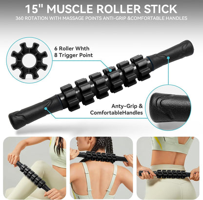 Krightlink 5-in-1 Foam Roller Set High Density Deep Tissue Muscle Massage | Muscle Recovery Kit Exercise Roller, Massage Ball, Resistance Band & Carry Bag for Physical Therapy & Pain Relief Black