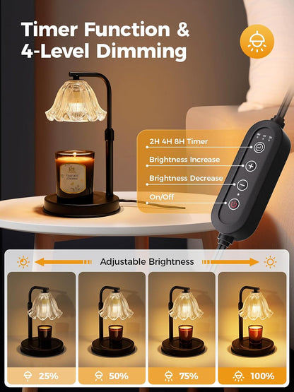 Flower Candle Warmer Lamp with Timer - Adjustable Height for Jar Candles