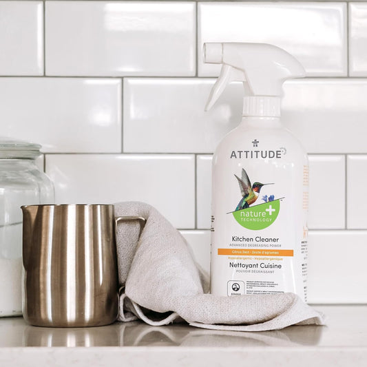ATTITUDE Kitchen Cleaner Spray, EWG Verified, Degreaser Spray to Cut Grease & Grime, Plant-Based & Vegan, Citrus Zest Scent, 27.1 Fl Oz