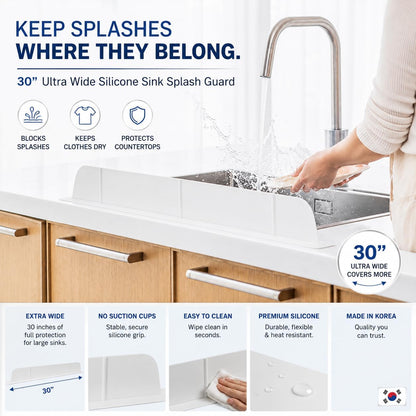 30 inch(75cm) Premium Kitchen Sink Silicone Water Splash Guard SIZE UPGRADE 30" and new package - NO Suction Cups, Ultra Wide 30" - Made in Korea (Ultra Wide Eco Gray)