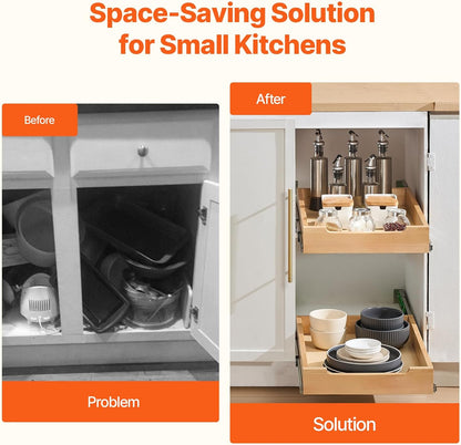 VEVOR Pull Out Cabinet Organizer, 14"W x 21"D Cabinet Drawer, Soft Close Slide out Shelf, Heavy-Duty Sliding Wood Drawer, Bottom Mount Size（14.5"W x 23"D）and Side Mount Size（15"W x 23"D） | Heavy-Duty Sliding Shelf with Bottom or Side Mounting for