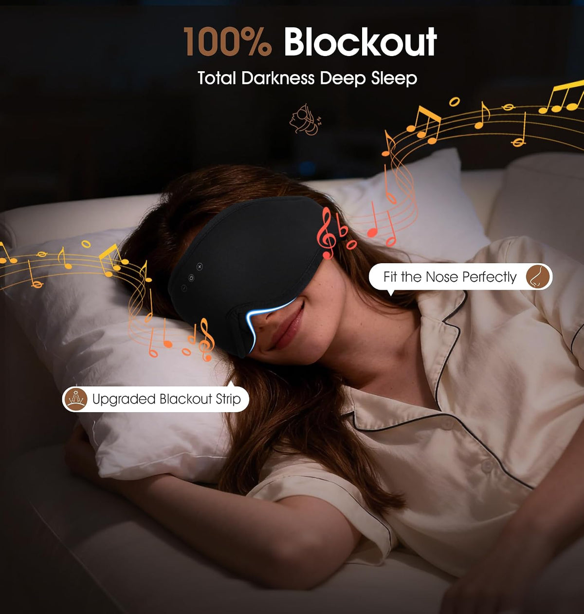 Bamboo Cotton Bluetooth Sleep Mask, 2 in 1 3D Soft Sleep Mask with Sleep Headphones, Sleep Eye Mask with Timming Setting, Blackout Sleeping Mask for Side Sleepers, Women Men, Black (Black)