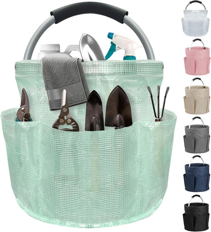17L Cleaning Caddy with Handle and 6 Pockets, Foldable Cleaning Supply Caddy, Portable Shower Caddy in 600D Oxford Fabric, Multifunctional Storage Basket for Camping, Gardening, Black
