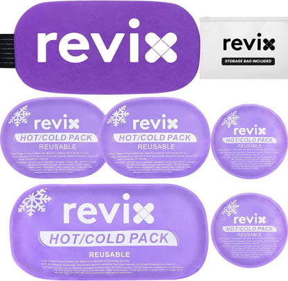 REVIX Ice Packs for Injuries, 5 Pack Hot & Cold Gel for Knee & Back | Adjustable Strap, Flexible Cooling Wrap for Shoulder, Neck & Arm, for Surgery Recovery, Muscle Relaxation