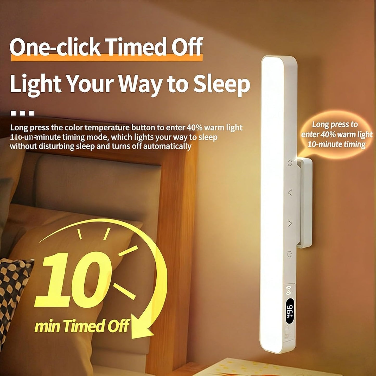 Diydeg Light Bar, Rechargeable Magnetic Under Cabinet Lighting with 3 Color Temperature, Touch Control Wireless Motion Sensor Light for Kitchen, Wardrobe, Stairs and Bed (White)