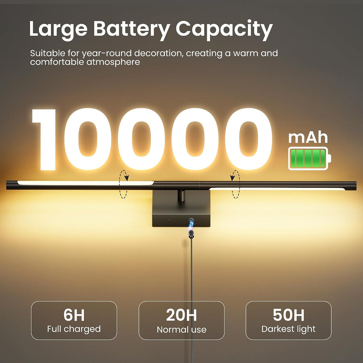 10000mAh Rechargeable Wall Lights, Black Gold, 29 Inch, 3CCT, 2 Pack