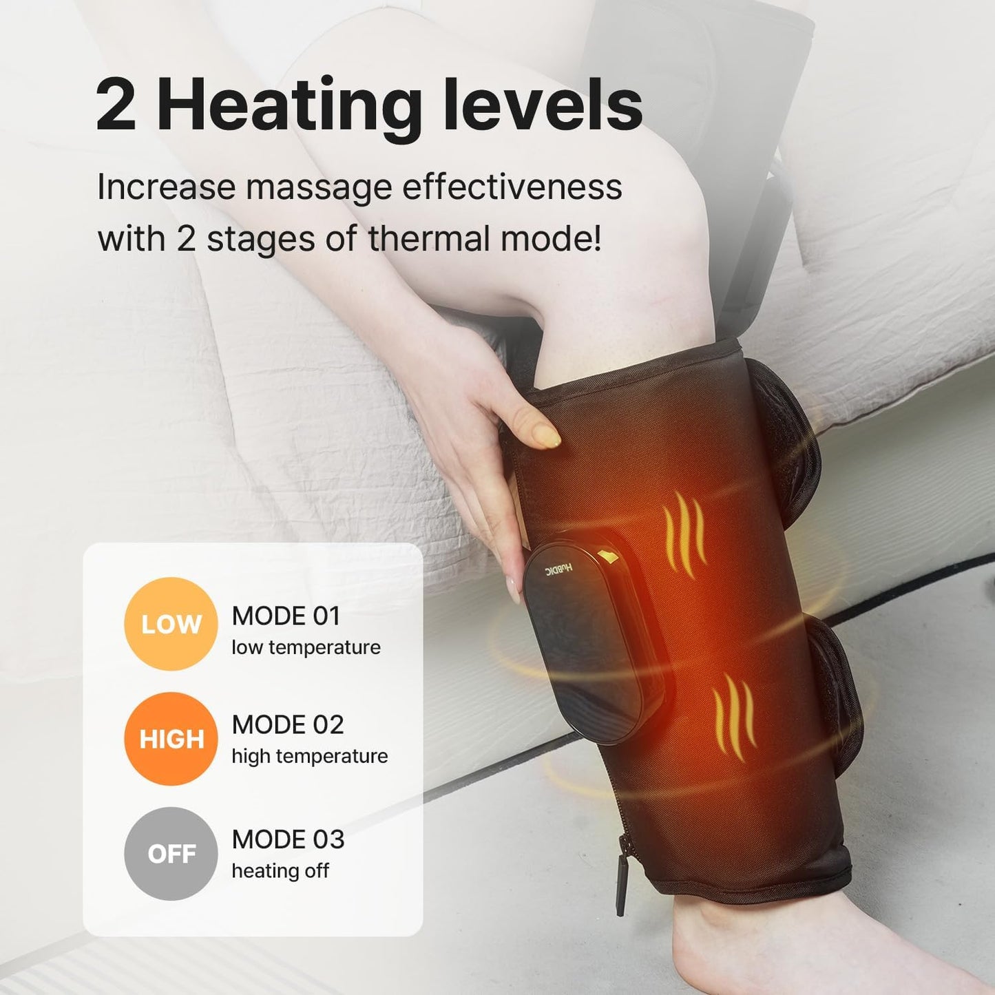 HubiCare Calf and Thigh Massager, Heated Air Compression Leg Massager, Sequential Compression Wrap for Tired Legs, 4 Modes 3 Intensities, Vibtration, Cordless Leg Massager with Extension (Pair)