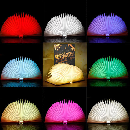 5.7 Inch Wooden Book Lamp, Multicolor Folding Book Lamp Automatically Changes Color, USB Rechargeable Book Lights, Novelty Night Light ﻿ (3Color, Large)