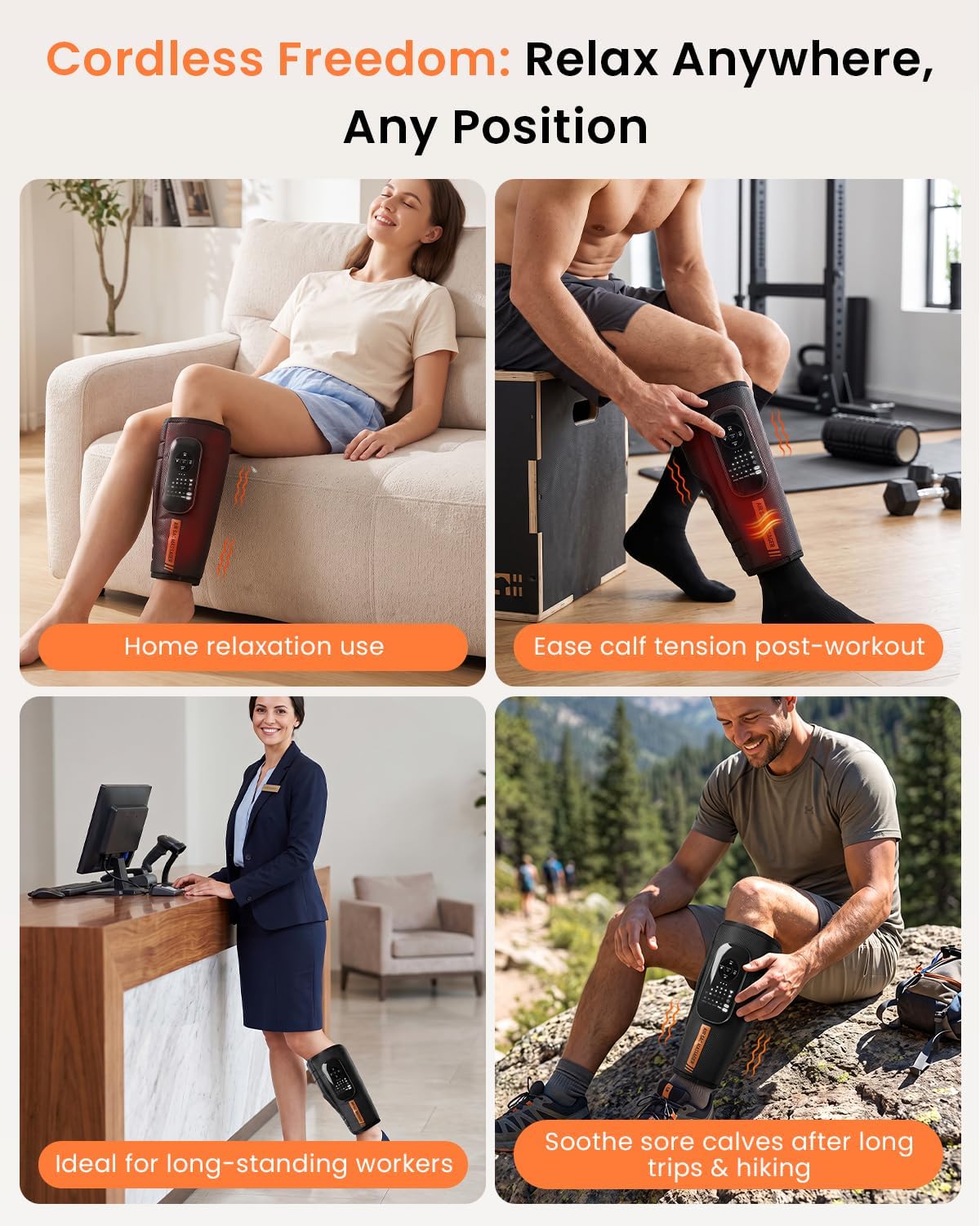 Cordless Calf Massager with Heat and Compression, Single Leg Sleeve | Rechargeable calf massager with air compression, heat, vibration, 5 intensities and multiple modes for Relax Gym