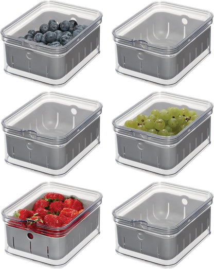 iDesign Small Fridge Berry Bin with Removable Colander Basket and Lid - Set of 2 - Clear/White