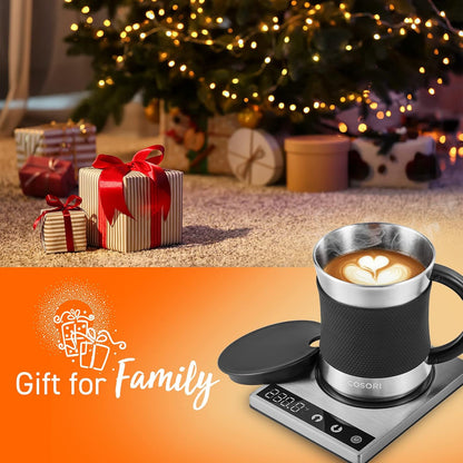 Cosori Coffee Mug Warmer & Mug Set, 1°F Precise Temperature Control | Digital Cup Heater, Touch Tech & LCD Digital Display (77-194℉), 304 Stainless Steel, for Desk, Office, Silver/Black