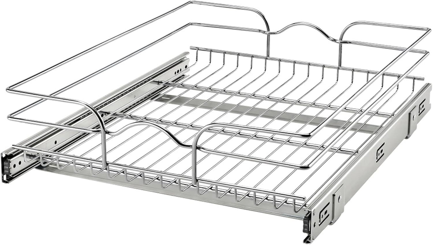 Rev-A-Shelf Pullout Organizer for Cabinets, Min Opening Width of 18" | STwo-Tier Steel Shelf for Kitchen or Vanity Cabinet Organization, Heavy Gauge Wire Slide Out Storage Basket, 5WB2-1822CR-1