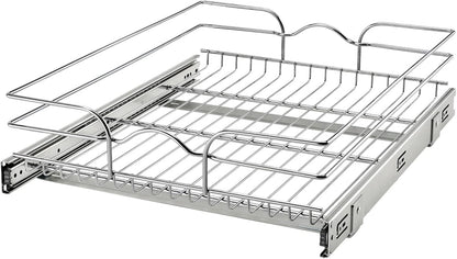Rev-A-Shelf Pullout Organizer for Cabinets, Min Opening Width of 18" | STwo-Tier Steel Shelf for Kitchen or Vanity Cabinet Organization, Heavy Gauge Wire Slide Out Storage Basket, 5WB2-1822CR-1