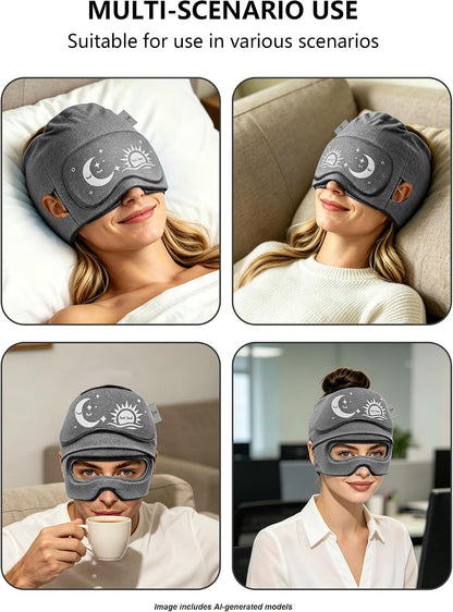 Migraine Relief Cap with Flip-up Eye Mask for Headache & Stress Relief | Headache Relief Hat for Hangover, Tension-Cold Compress Head Wrap